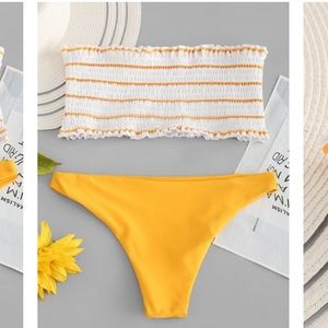 Zaful stripped smocked Bandeau bikini set